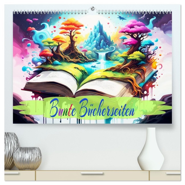 Bunte Bücherseiten (hochwertiger Premium Wandkalender 2026 DIN A2 quer), Kunstdruck in Hochglanz - Dusanka Djeric