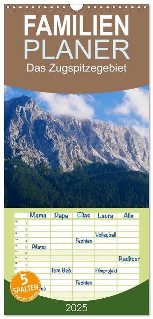 Familienplaner 2025 - Das Zugspitzegebiet mit 5 Spalten (Wandkalender, 21 x 45 cm) CALVENDO - Sandra Berdin