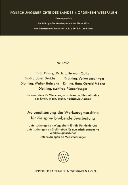 Automatisierung der Werkzeugmaschine für die spanabhebende Bearbeitung - Herwart Opitz, Josef Derichs, Volker Meyringer, Walter Hofmann, Hans-Gerold Möbius