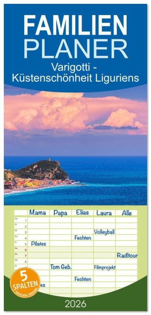 Familienplaner 2026 - Varigotti - Küstenschönheit Liguriens mit 5 Spalten (Wandkalender, 21 x 45 cm) CALVENDO - Giovanni Allievi