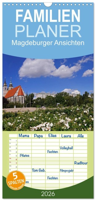 Familienplaner 2026 - Magdeburger Ansichten mit 5 Spalten (Wandkalender, 21 x 45 cm) CALVENDO - Beate Bussenius