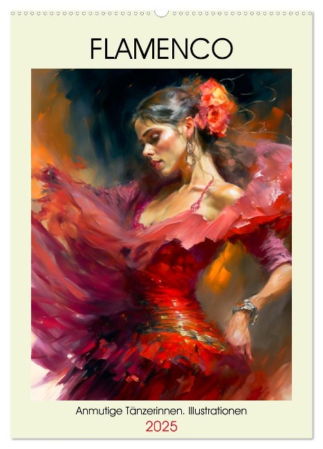 Flamenco. Anmutige Tänzerinnen. Illustrationen (Wandkalender 2025 DIN A2 hoch), CALVENDO Monatskalender - Rose Hurley