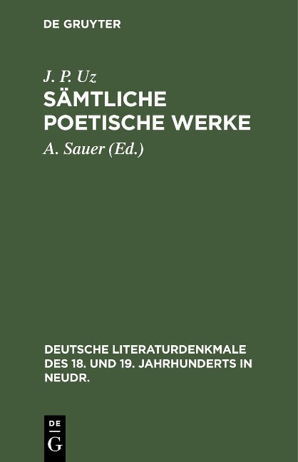 Sämtliche poetische Werke - J. P. Uz