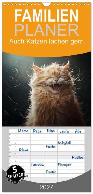 Familienplaner 2027 - Auch Katzen lachen gern mit 5 Spalten (Wandkalender, 21 x 45 cm) CALVENDO - Jürgen Moers