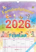 Familienplaner Cartoon 2026 - Familienkalender A3 (29,7x42 cm) - mit 6 Spalten, Ferienterminen (DE/AT/CH) und viel Platz für Notizen - Wandkalender - 