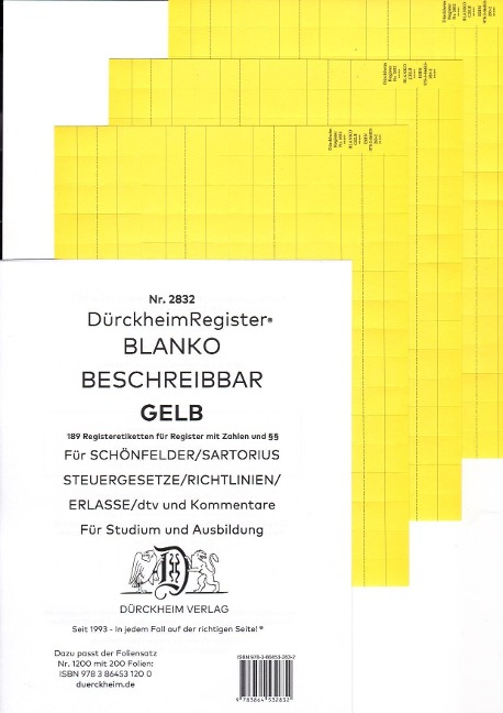 DürckheimRegister® BLANKO-GRÜN für Schönfelder/ Sartorius/ Steuergesetze/ Richtlinien/ Erlasse/ dtv und Kommentare - Constantin von Dürckheim