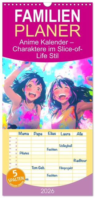 Familienplaner 2026 - Anime Kalender - Charaktere im Slice-of-Life Stil mit 5 Spalten (Wandkalender, 21 x 45 cm) CALVENDO - Mb Fotografie