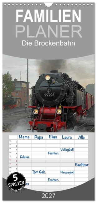 Familienplaner 2027 - Die Brockenbahn mit 5 Spalten (Wandkalender, 21 x 45 cm) CALVENDO - Martina Berg