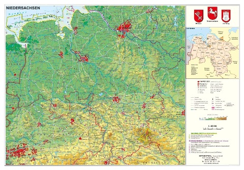 Niedersachsen physisch 1:460 000 - Heinrich Stiefel