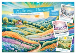 Cover-Bild zum Titel 'Pfade zum Horizont - Pastellträume der Natur in allen Jahreszeiten (Wandkalender 2026 DIN A2 quer), CALVENDO Monatskalender' von 'Anja Frost'