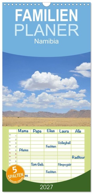Familienplaner 2027 - Namibia mit 5 Spalten (Wandkalender, 21 x 45 cm) CALVENDO - Richard Oechsner