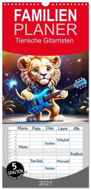 Familienplaner 2027 - Tierische Gitarristen mit 5 Spalten (Wandkalender, 21 x 45 cm) CALVENDO - Dusanka Djeric