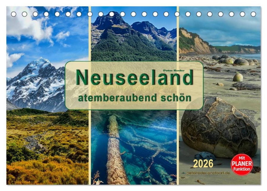 Neuseeland - atemberaubend schön (Tischkalender 2026 DIN A5 quer), CALVENDO Monatskalender - Peter Roder