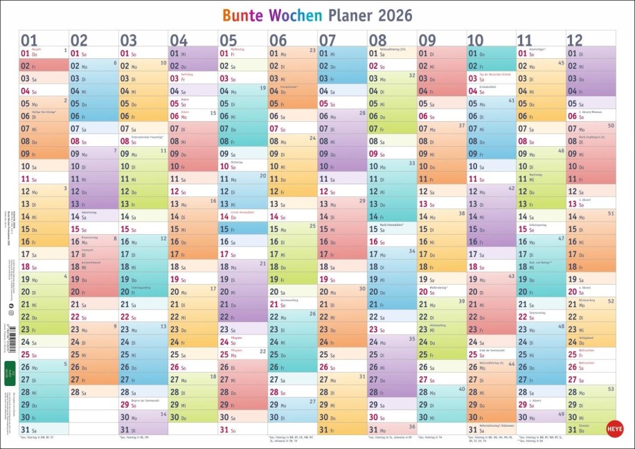 Bunte Wochen Posterplaner 2026 - 