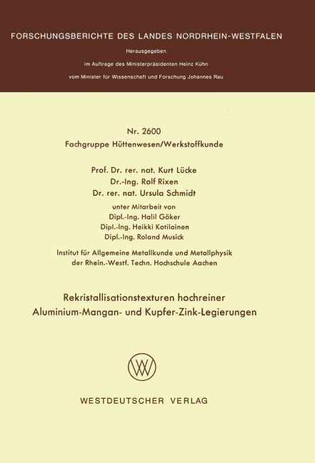 Rekristallisationstexturen hochreiner Aluminium-Mangan- und Kupfer-Zink-Legierungen - 