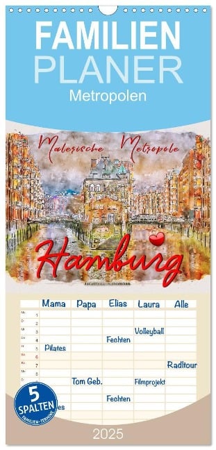 Familienplaner 2025 - Hamburg - malerische Metropole mit 5 Spalten (Wandkalender, 21 x 45 cm) CALVENDO - Peter Roder