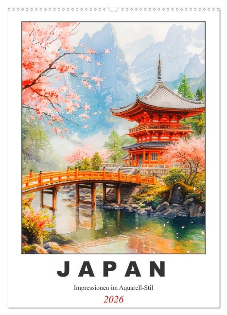 Japan. Impressionen im Aquarell-Stil (Wandkalender 2026 DIN A2 hoch), CALVENDO Monatskalender - Rose Hurley
