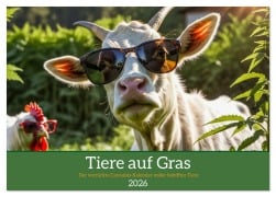 Cover-Bild zum Titel 'Tiere auf Gras - Der verrückte Cannabis-Kalender voller bekiffter Tiere (Tischkalender 2026 DIN A5 quer), CALVENDO Monatskalender' von 'Mb Fotografie'