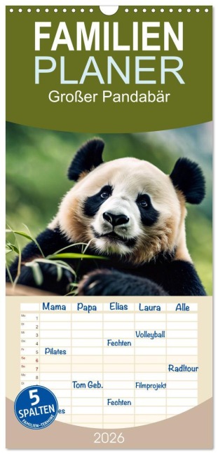 Familienplaner 2026 - Großer Pandabär mit 5 Spalten (Wandkalender, 21 x 45 cm) CALVENDO - Claudia Kleemann
