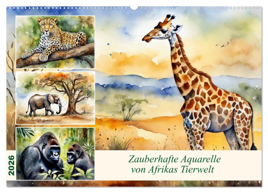 Zauberhafte Aquarelle von Afrikas Tierwelt (Wandkalender 2026 DIN A2 quer), CALVENDO Monatskalender - Claudia Kleemann