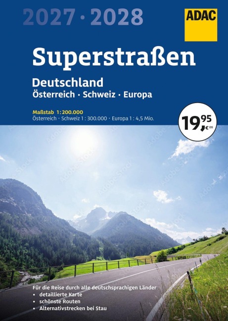 ADAC Superstraßen Autoatlas 2027/2028 Deutschland 1:200.000, Österreich, Schweiz 1:300.000 mit Europa 1:4,5 Mio. - 