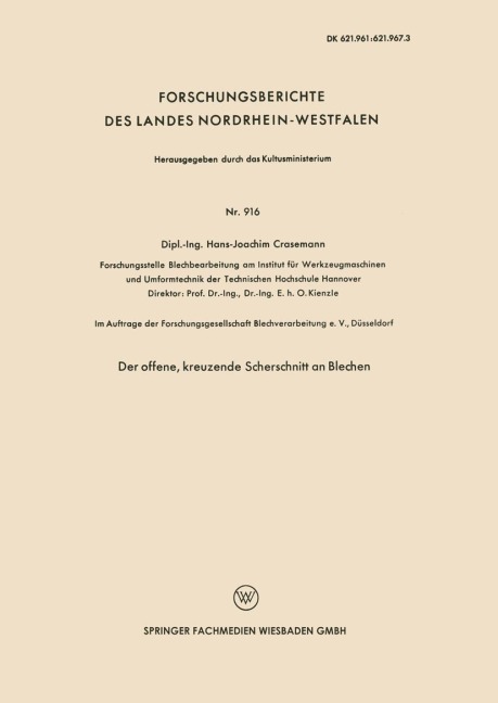 Der offene, kreuzende Scherschnitt an Blechen - Hans-Joachim Crasemann