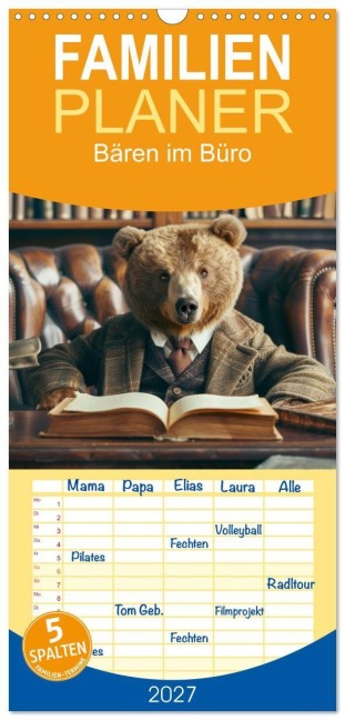 Familienplaner 2027 - Bären im Büro mit 5 Spalten (Wandkalender, 21 x 45 cm) CALVENDO - Kavodedition Switzerland