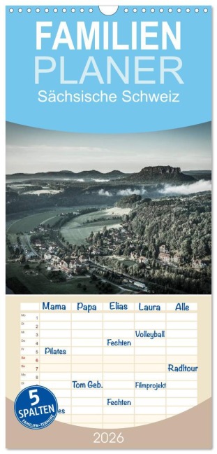 Familienplaner 2026 - Sächsische Schweiz mit 5 Spalten (Wandkalender, 21 x 45 cm) CALVENDO - Gunter Kirsch