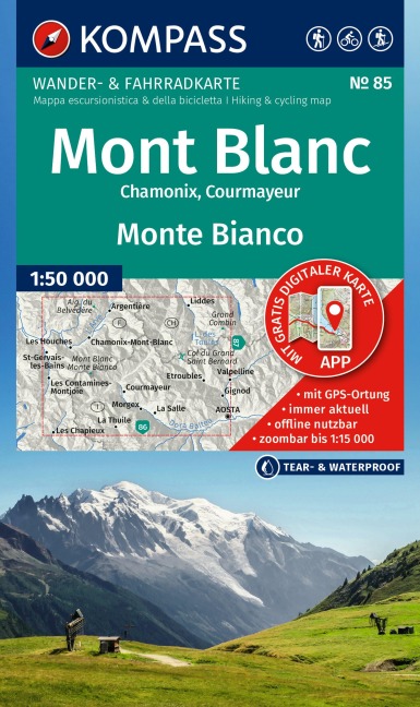 KOMPASS Wanderkarte 85 Mont Blanc / Monte Bianco 1:50.000 - 