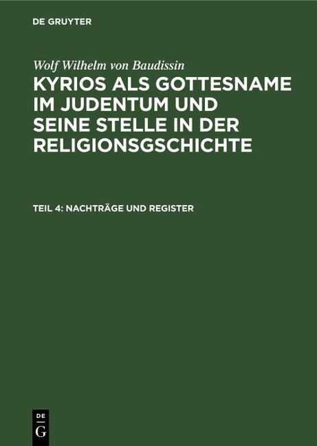 Nachträge und Register - Wolf Wilhelm von Baudissin