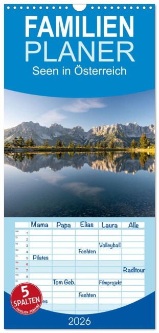 Familienplaner 2026 - Seen in Österreich mit 5 Spalten (Wandkalender, 21 x 45 cm) CALVENDO - Katrin Streiparth