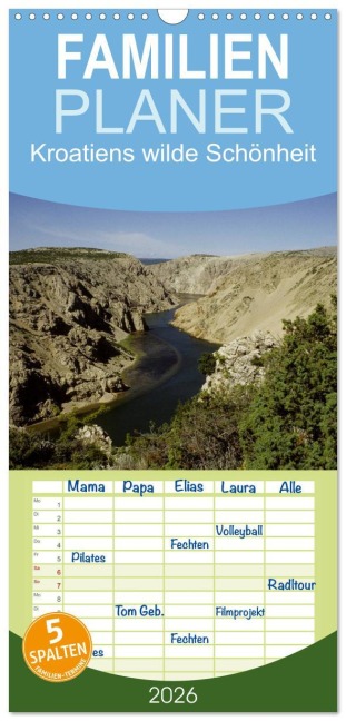 Familienplaner 2026 - Kroatiens wilde Schönheit mit 5 Spalten (Wandkalender, 21 x 45 cm) CALVENDO - Winfried Erlwein