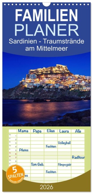 Familienplaner 2026 - Sardinien - Traumstrände am Mittelmeer mit 5 Spalten (Wandkalender, 21 x 45 cm) CALVENDO - Patrick Rosyk