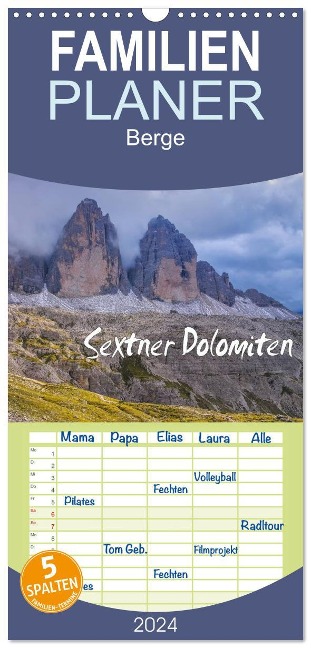 Familienplaner 2024 - Sextner Dolomiten mit 5 Spalten (Wandkalender, 21 x 45 cm) CALVENDO - LianeM LianeM