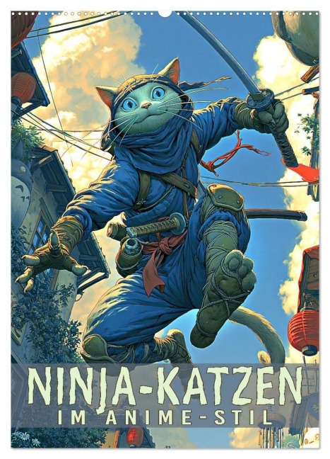 Ninja-Katzen - im Anime-Stil (Wandkalender 2027 DIN A2 hoch), CALVENDO Monatskalender - Val Thoermer