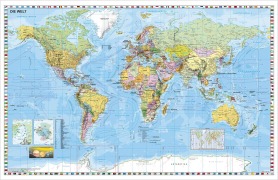 Cover-Bild zum Titel 'Weltkarte deutschsprachig. Wandkarte mit Flaggenrand' von ''