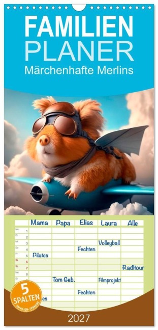 Familienplaner 2027 - Märchenhafte Merlis - Schweinegeile Illustrationen mit 5 Spalten (Wandkalender, 21 x 45 cm) CALVENDO - Artefacti