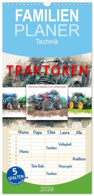 Familienplaner 2026 - Traktoren - malerische Kraftpakete in der Landwirtschaft mit 5 Spalten (Wandkalender, 21 x 45 cm) CALVENDO - Peter Roder