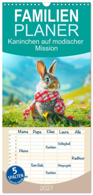 Familienplaner 2027 - Kaninchen auf modischer Mission mit 5 Spalten (Wandkalender, 21 x 45 cm) CALVENDO - Rose Hurley