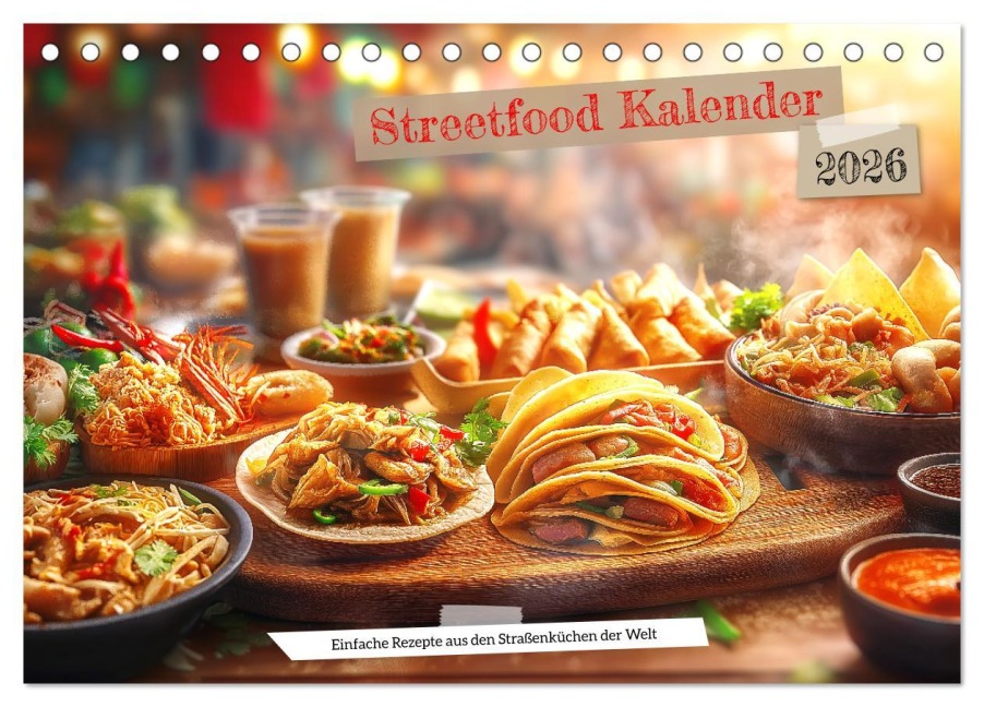 Streetfood Kalender - Einfache Rezepte aus den Straßenküchen der Welt (Tischkalender 2026 DIN A5 quer), CALVENDO Monatskalender - Mb Fotografie
