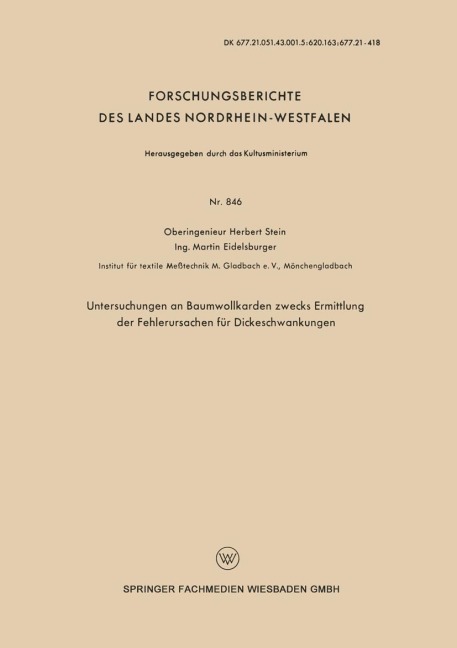 Untersuchungen an Baumwollkarden zwecks Ermittlung der Fehlerursachen für Dickeschwankungen - Herbert Stein