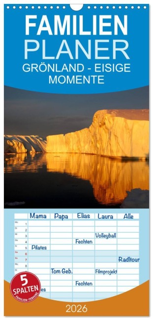Familienplaner 2026 - GRÖNLAND - EISIGE MOMENTE mit 5 Spalten (Wandkalender, 21 x 45 cm) CALVENDO - Armin Joecks