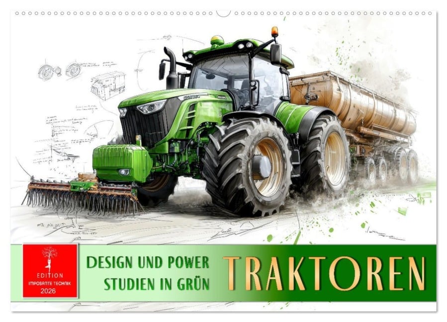 Traktoren - Design und Power Studien in Grün (Wandkalender 2026 DIN A2 quer), CALVENDO Monatskalender - Peter Roder