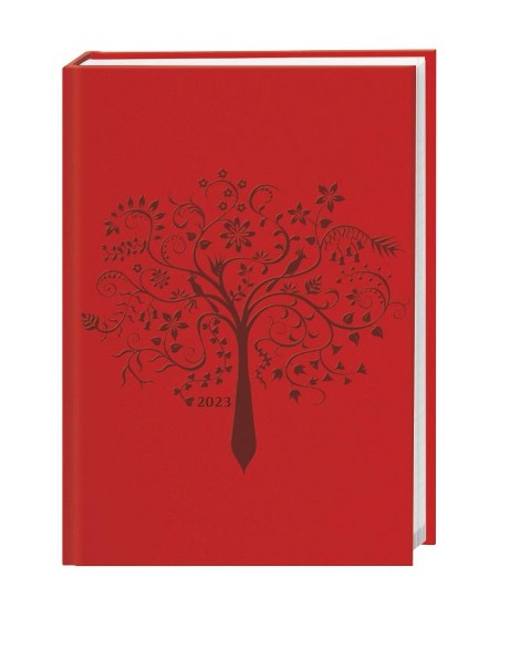 Terminer A5 2024. Roter Terminkalender mit geprägtem Kunstledereinband. Buch-Kalender mit Lesebändchen und Zitaten. Taschenkalender 2024 zum Planen von Terminen - 