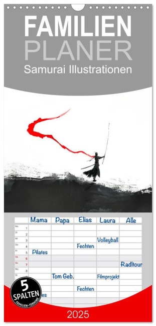 Familienplaner 2025 - Samurai Illustrationen mit 5 Spalten (Wandkalender, 21 x 45 cm) CALVENDO - Dirk Meutzner