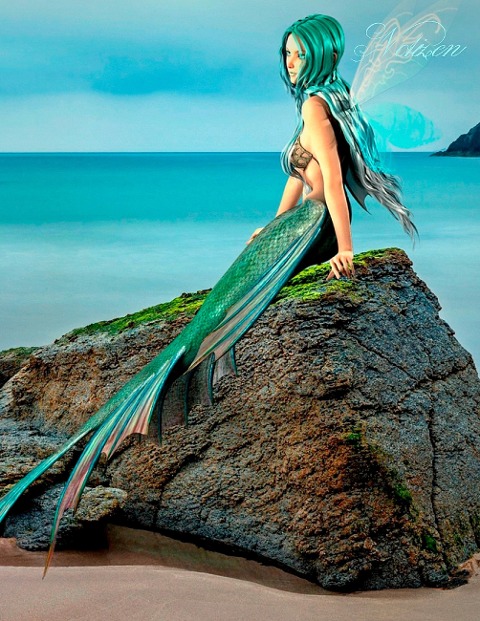 Fantasy Notizbuch: Elandra, die Meerjungfrau - weiße Seiten mit Eckmotiv - Samuriel Sternenfeuer
