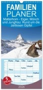Cover-Bild zum Titel 'Familienplaner 2026 - Matterhorn - Eiger, Mönch und Jungfrau: Rund um die zeitlosen Gipfel mit 5 Spalten (Wandkalender, 21 x 45 cm) CALVENDO' von 'Thomas Bugdoll'