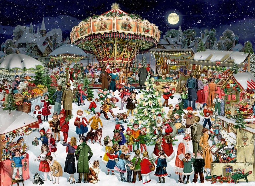 A3-Wand-Adventskalender - Nostalgischer Weihnachtsmarkt - 