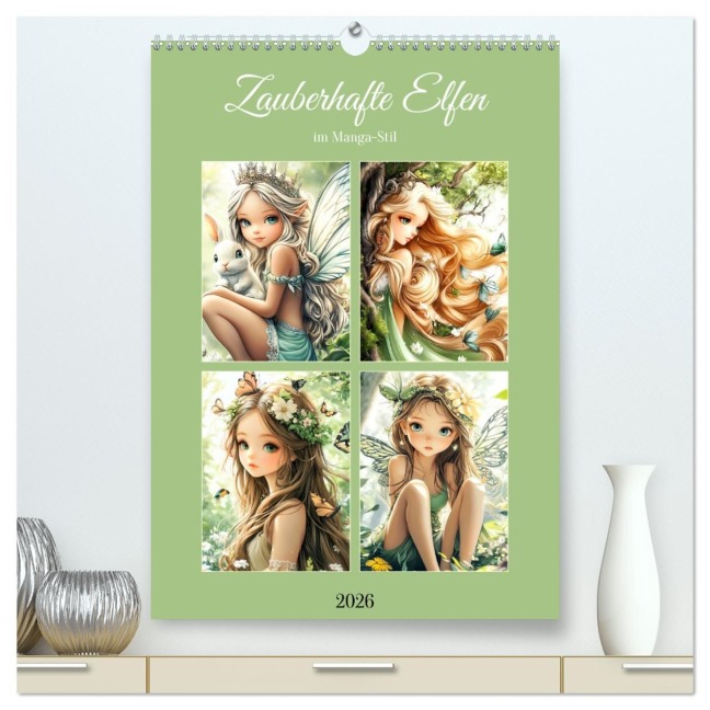Zauberhafte Elfen im Manga-Stil (hochwertiger Premium Wandkalender 2026 DIN A2 hoch), Kunstdruck in Hochglanz - Rose Hurley