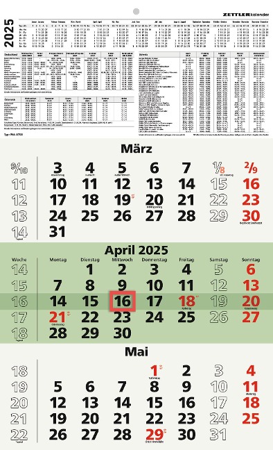 3-Monatskalender Recycling 2025 - 29,7x48,8 cm - mit Kopftafel und Datumsschieber - Blauer Engel - Mehrmonatsplaner - 956-0700 - 